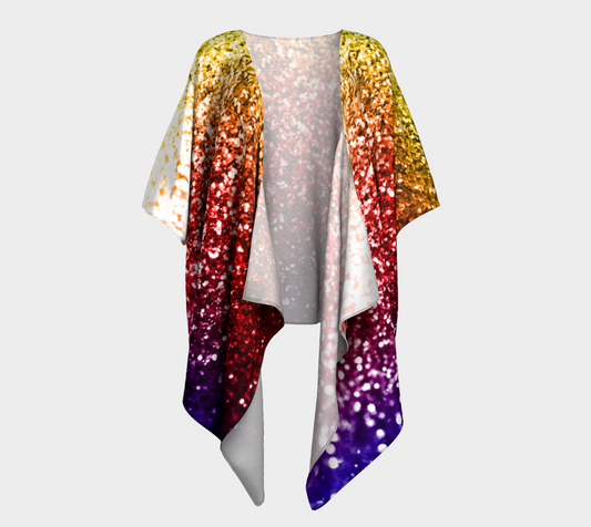 Rainbow Glitter Graphic Draped Kimono