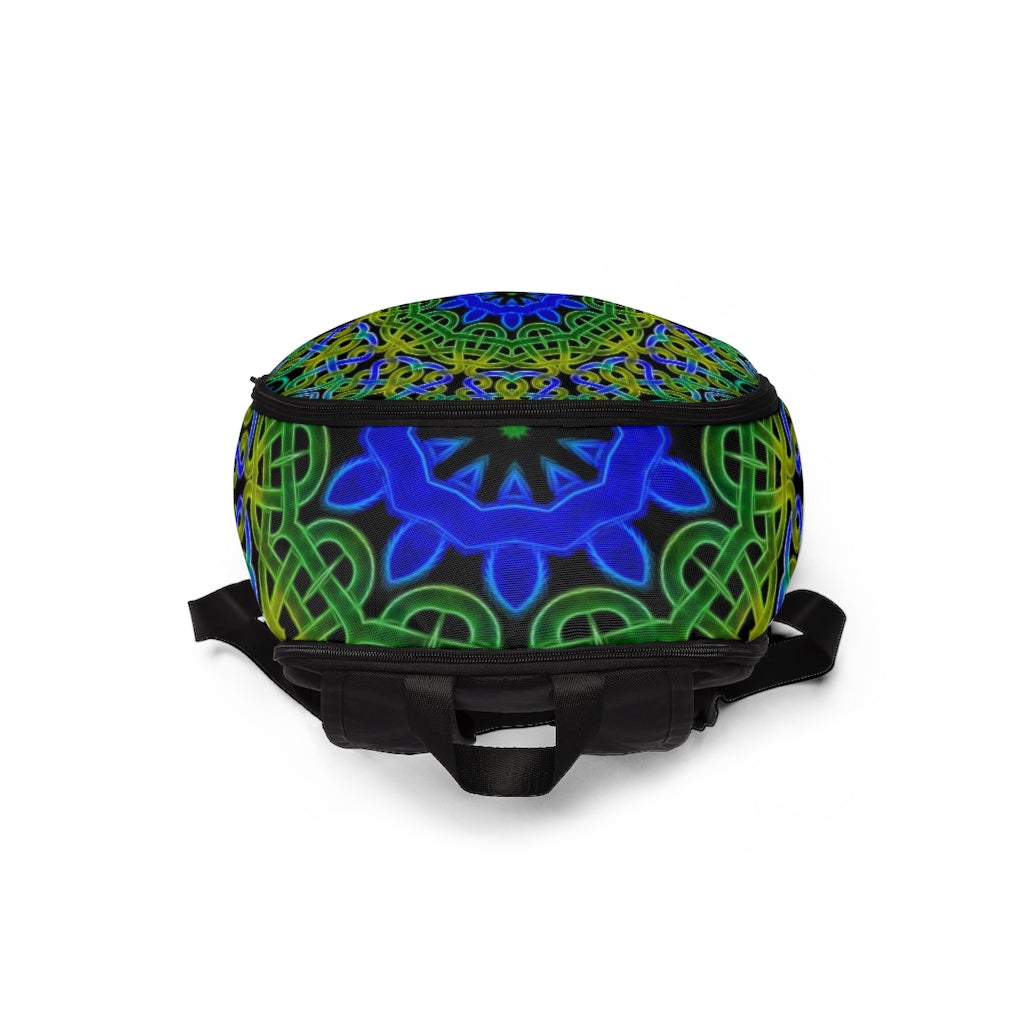 Blue Green Celtic Kaleidoscope Unisex Fabric Backpack