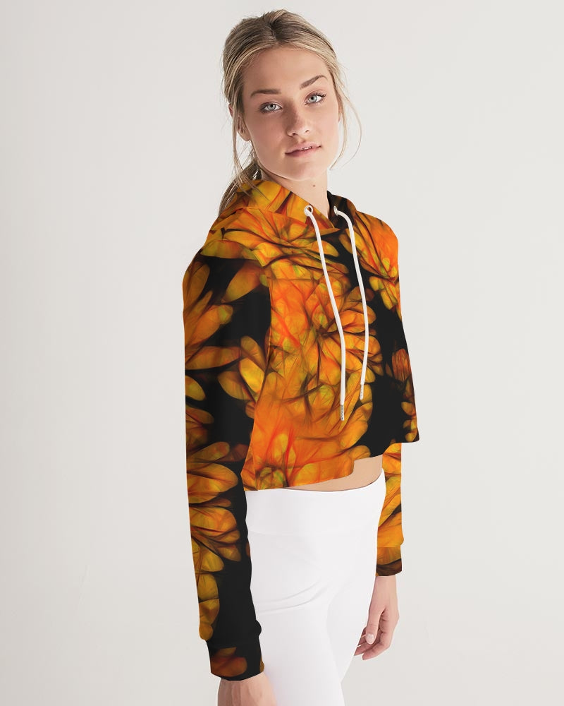Yellow Fall Mums Women's Cropped Hoodie