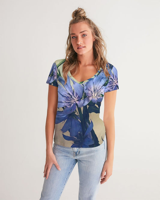 Blue Wildflowers Women's V-Neck Tee