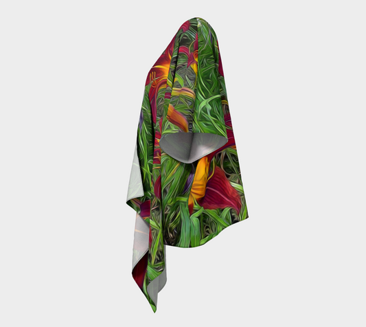Red Tigerlily Garden Draped Kimono