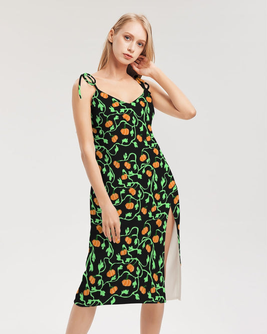 Pumpkin and Vines Patttern Women's Tie Strap Split Dress