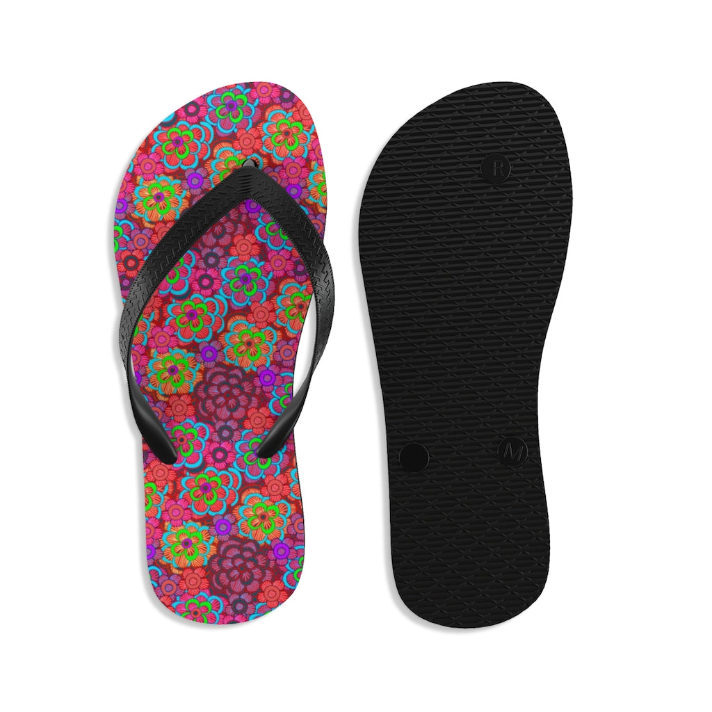 Pink Striped Flower Pattern Unisex Flip-Flops