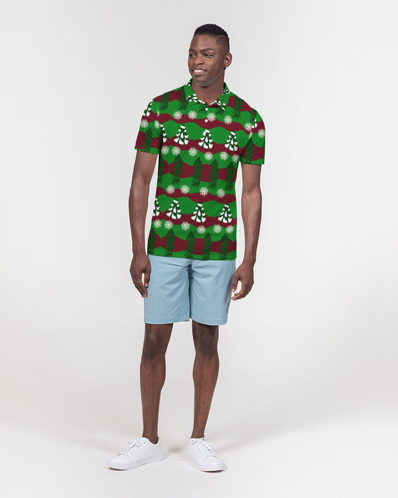 Snowy Evergreen Pattern Men's Slim Fit Short Sleeve Polo