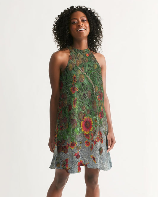 Orange Flower Garden Women's Halter Dress