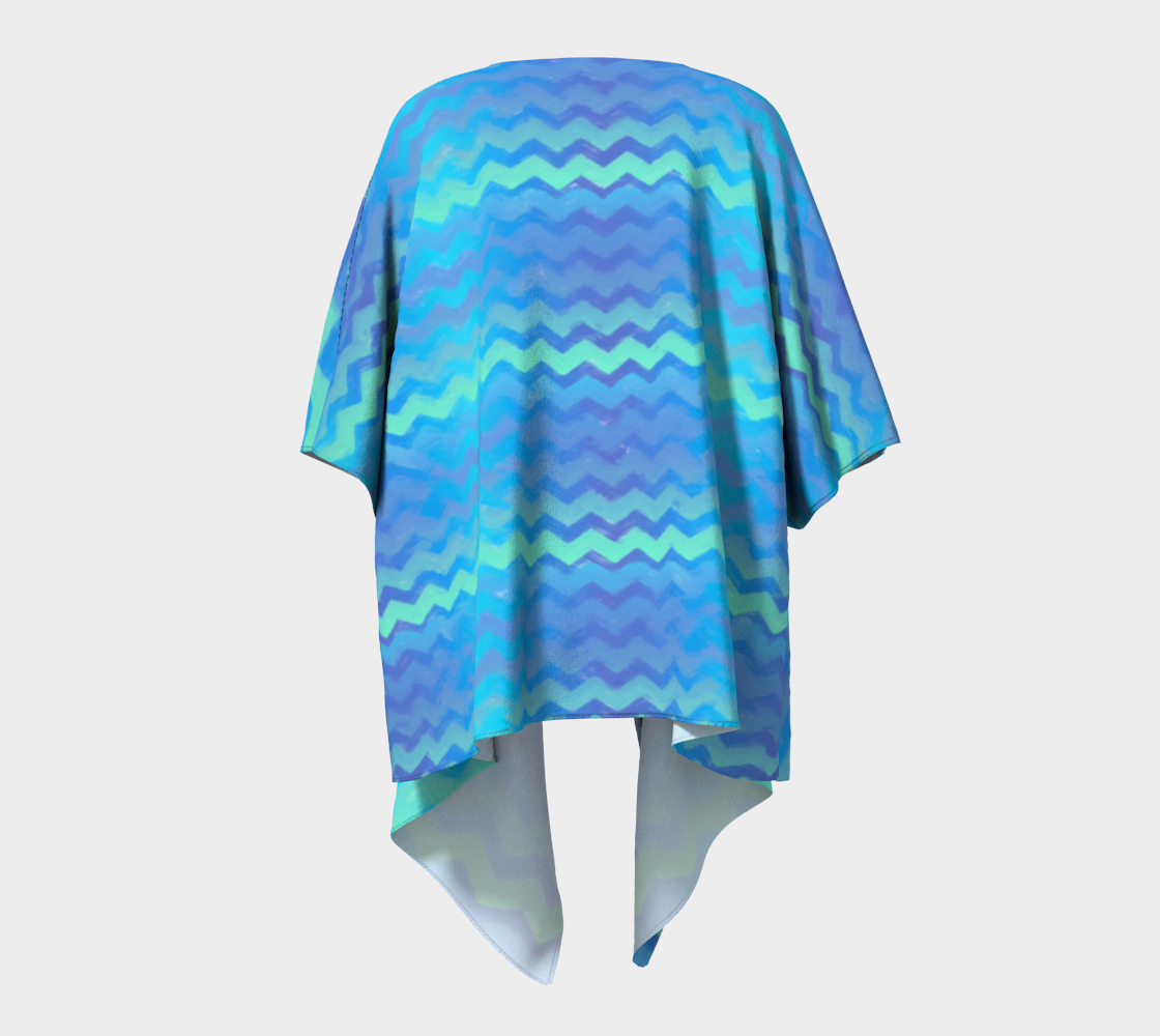 Blue Green Mermaid Stripes Draped Kimono