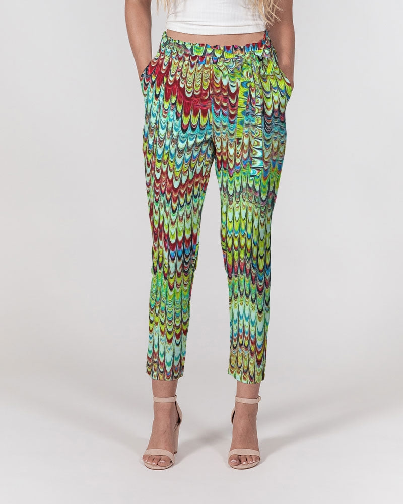 Cool Green Marbled Women's Belted Tapered Pants