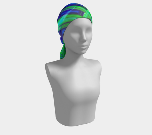 Green Blue Square Fractal Long Scarf