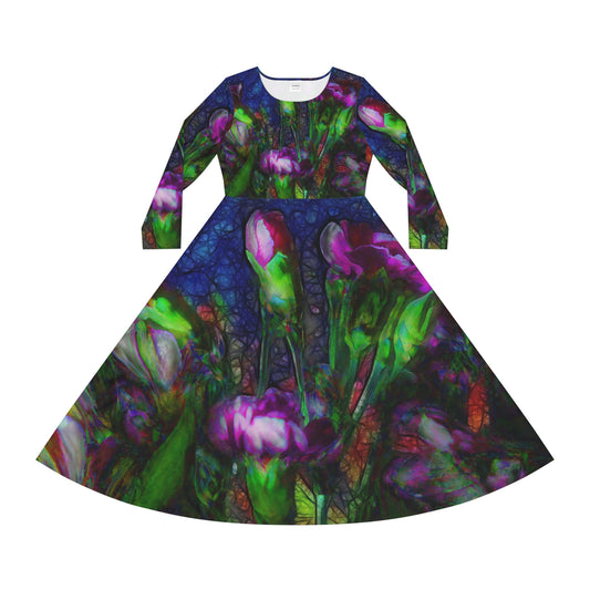 Abstract Pink Carnations Women's Long Sleeve Dance Dress