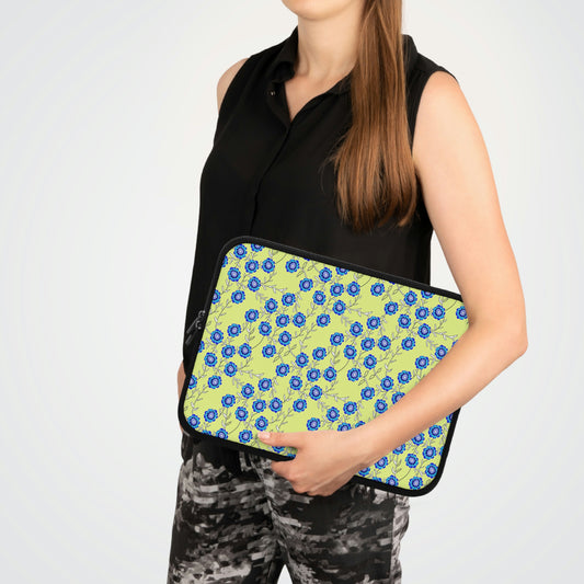 Blue Flowers On Yellow Laptop Sleeve