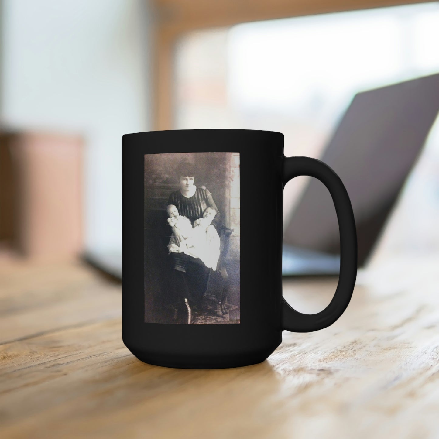 Early 1900s Mother with Twins Black Mug 15oz