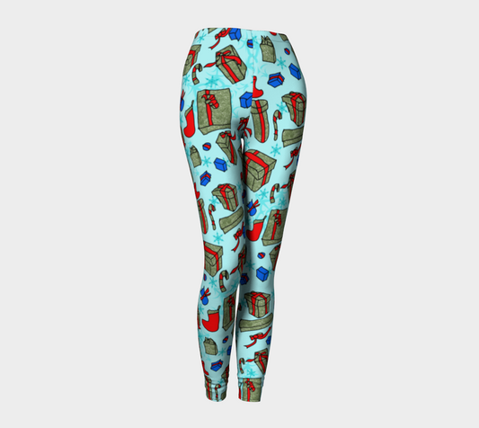 Green Presents on Blue Leggings