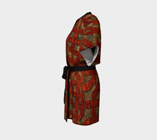 Red Leather Look Celtic Knot Kimono Robe