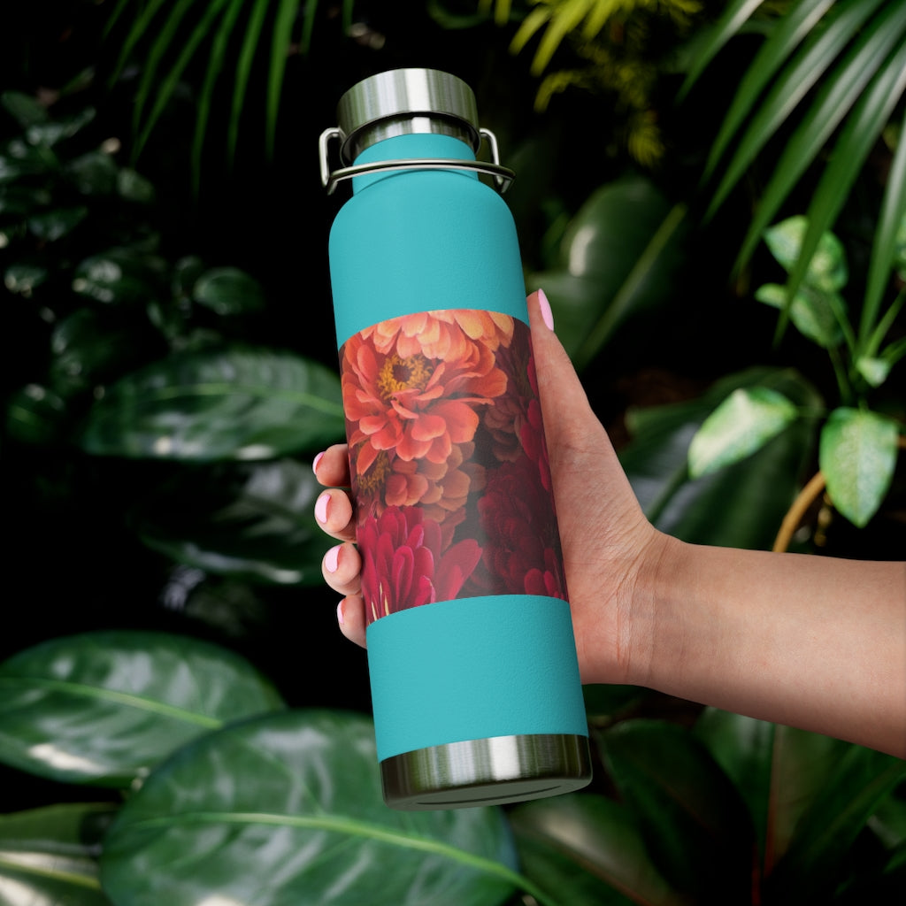 Peach and Pink Zinnias 22oz Vacuum Insulated Bottle