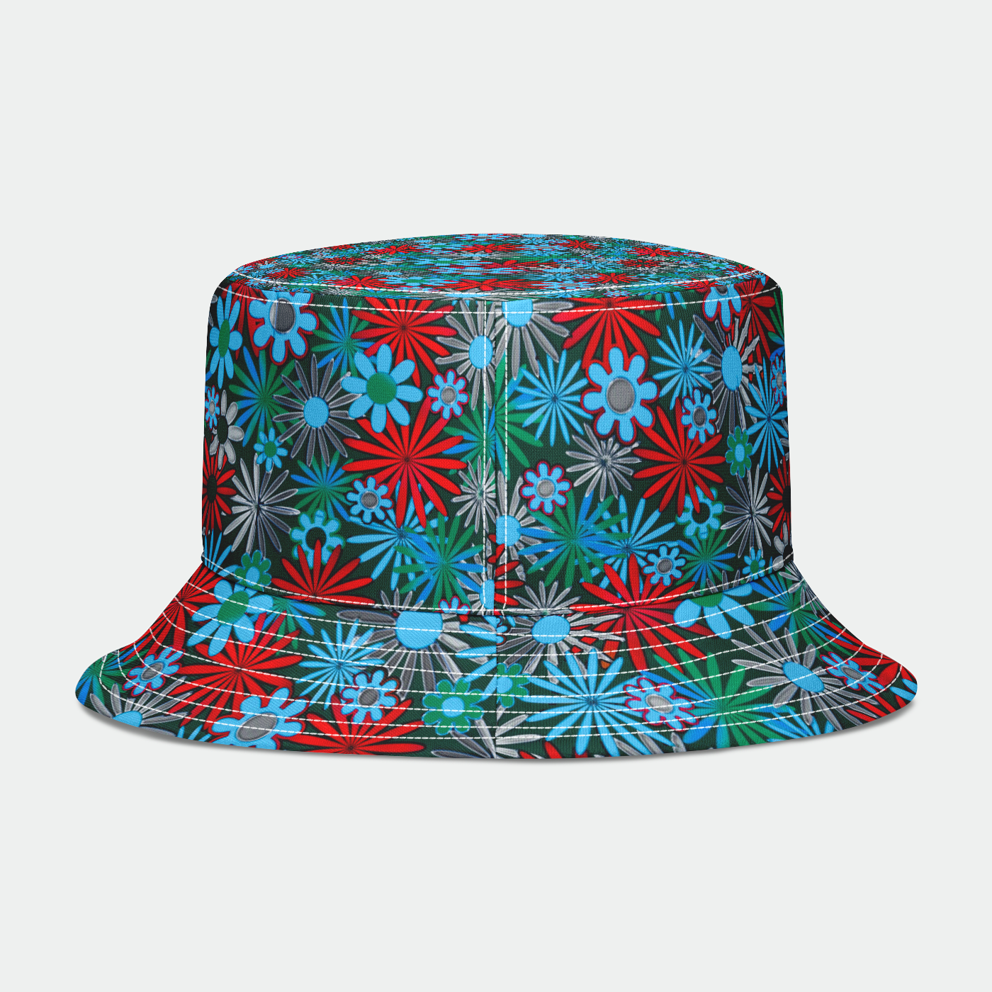 Blue and Red Daisies Bucket Hat