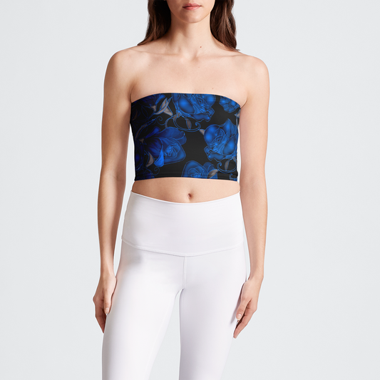 Blue Roses on Black Tube Top