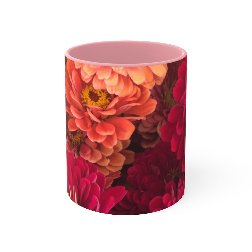 Peach and Pink Zinnias Accent Mug