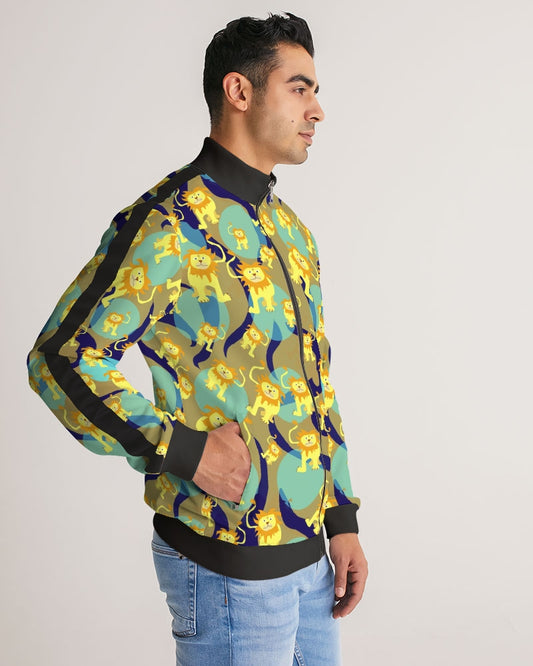 Lion Pattern Men's Stripe-Sleeve Track Jacket