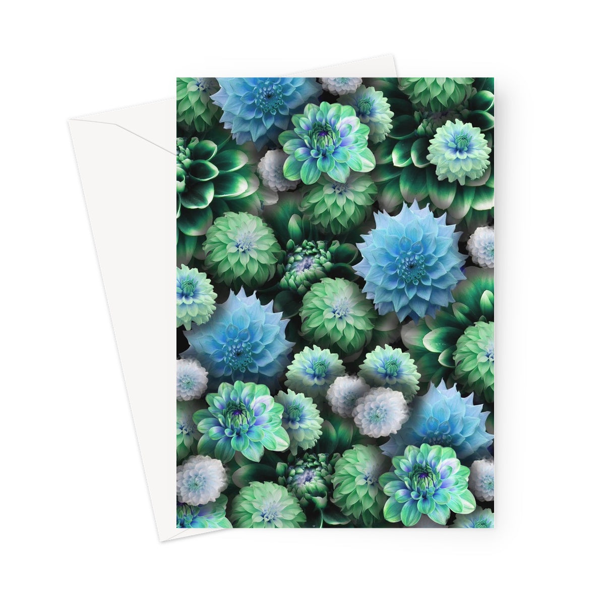 Blue Green Dahlias Greeting Card