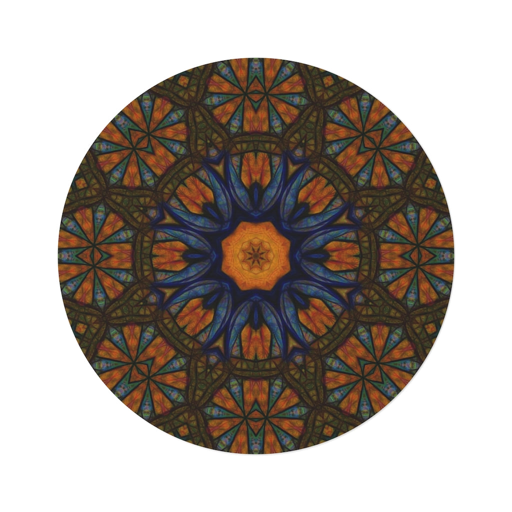 Blue Orange Sketchy Kaleidoscope Round Rug