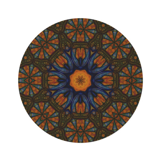 Blue Orange Sketchy Kaleidoscope Round Rug