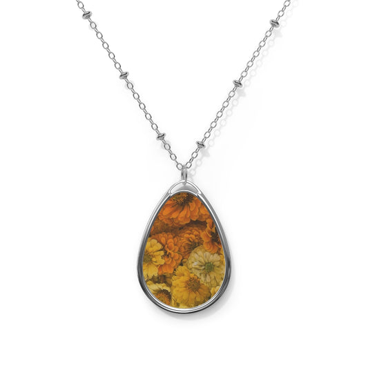 Yellow Zinnias Oval Necklace