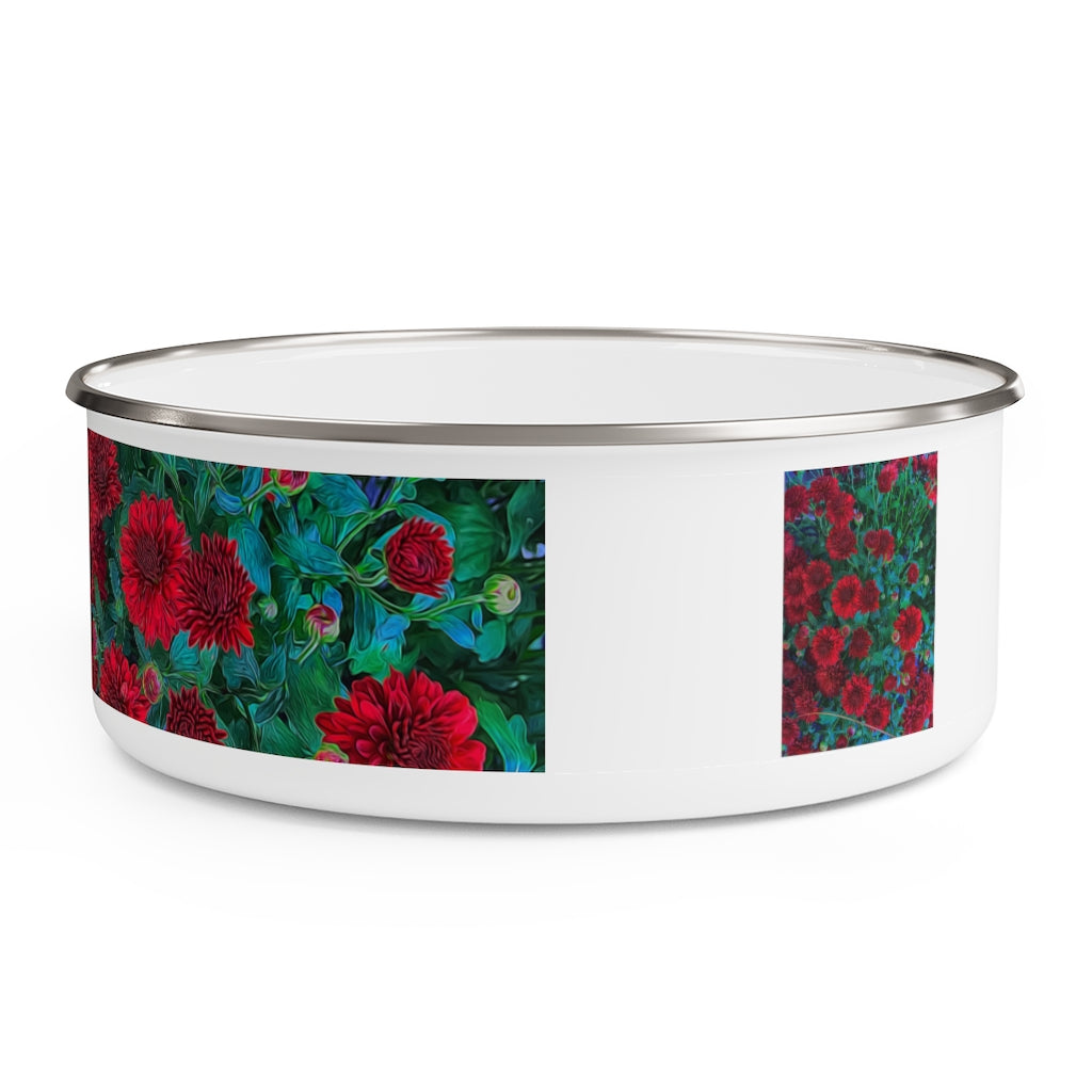 Red Mums Enamel Bowl