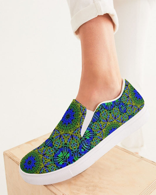 Blue Green Celtic Kaleidoscope Women's Slip-On Canvas Shoe
