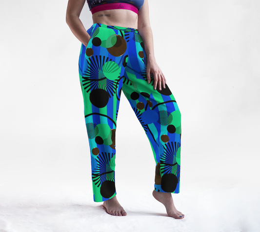 Blue Green Stripes and Dots Lounge Pants