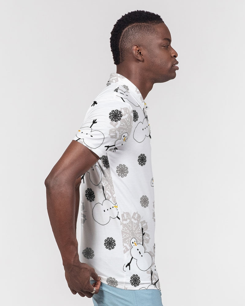 Snowman Pattern Men's Slim Fit Short Sleeve Polo