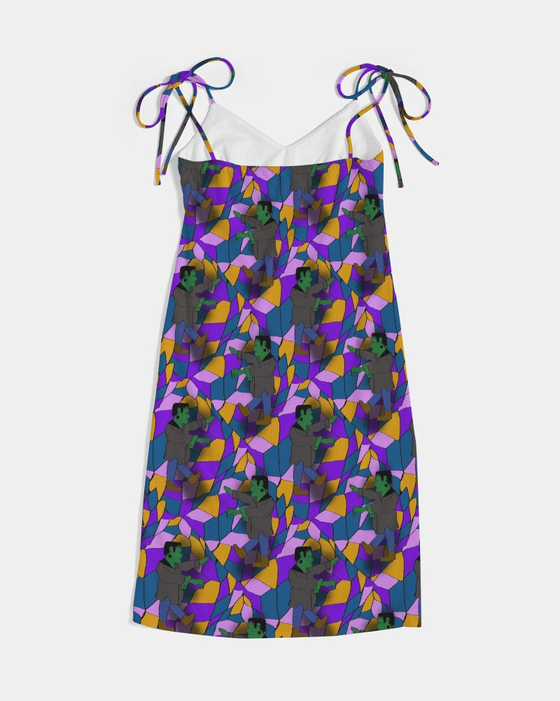 Frankenstein Pattern Women's Tie Strap Split Dress
