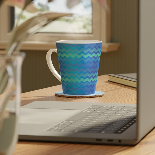 Blue Green Mermaid Chevron Latte Mug, 12oz