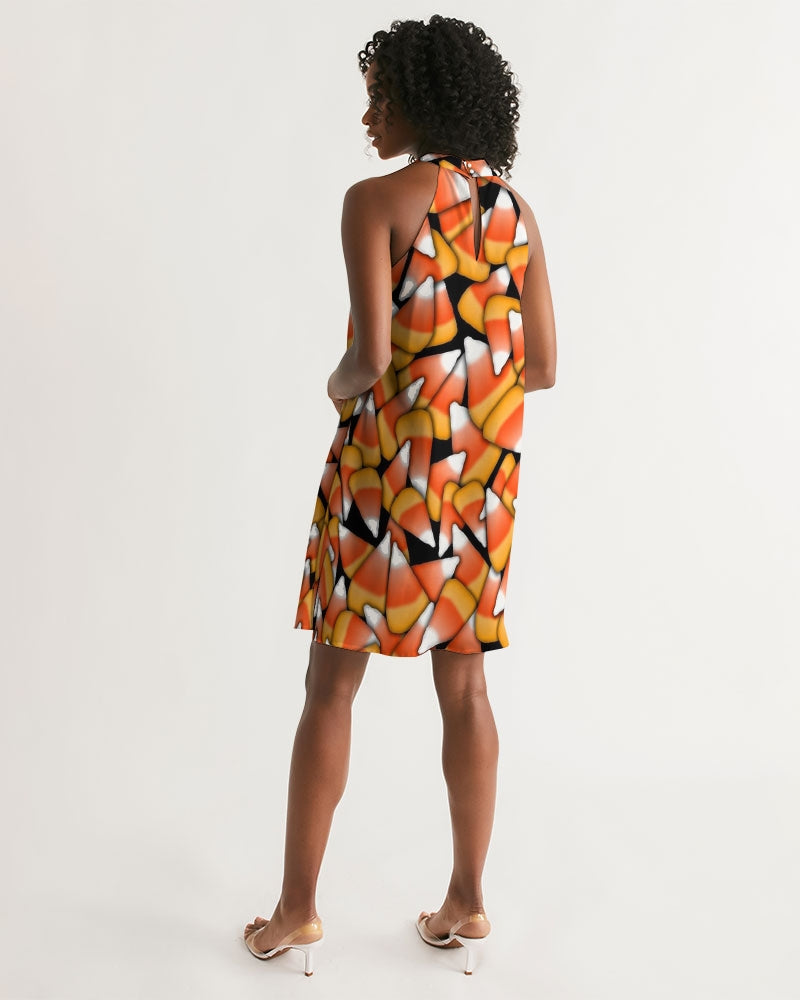 Candy Corn Pattern Women's Halter Dress