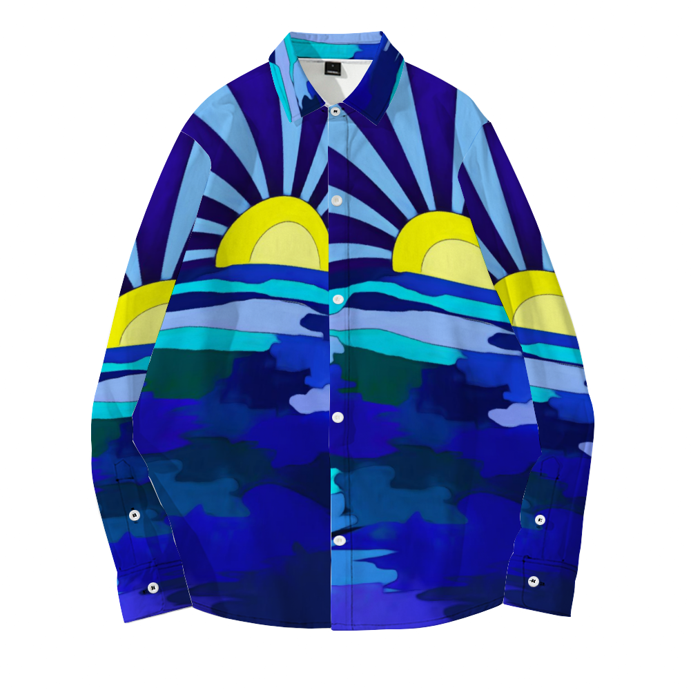 Sunset Along The Lake Custom All Over Print Women's Long Sleeves Shirt with Button