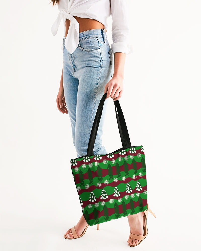 Snowy Evergreen Pattern Canvas Zip Tote