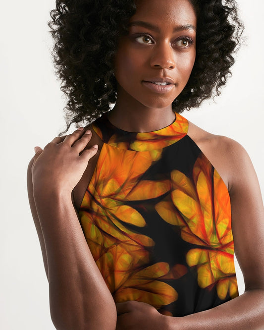 Yellow Fall Mums Women's Halter Dress