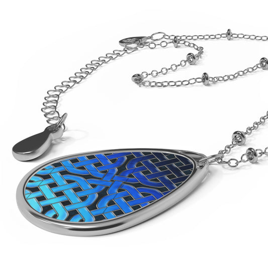 Blue Glass Celtic Knot Oval Necklace