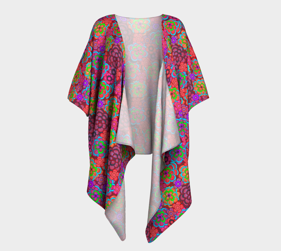 Pink Striped Flower Pattern Draped Kimono