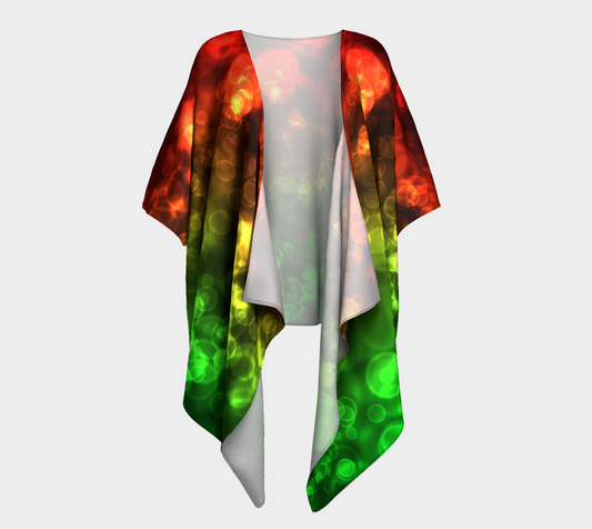 Red Green Bokeh Light Draped Kimono