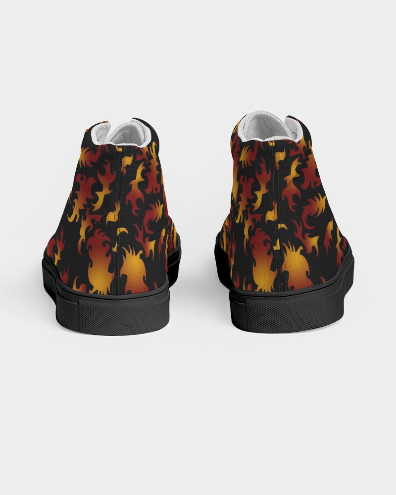Abstract Flames Pattern  Men's Hightop Canvas Shoe - Black
