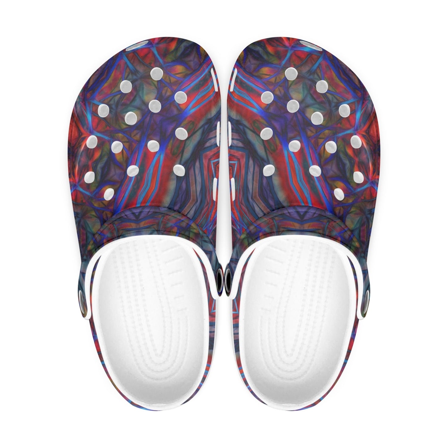 Dark Red and Blue Kaleidoscope 413. All Over Printed Clogs
