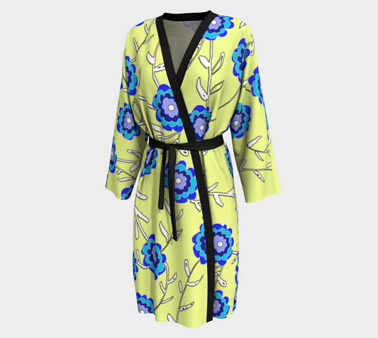Blue Flowers On Yellow Peignoir