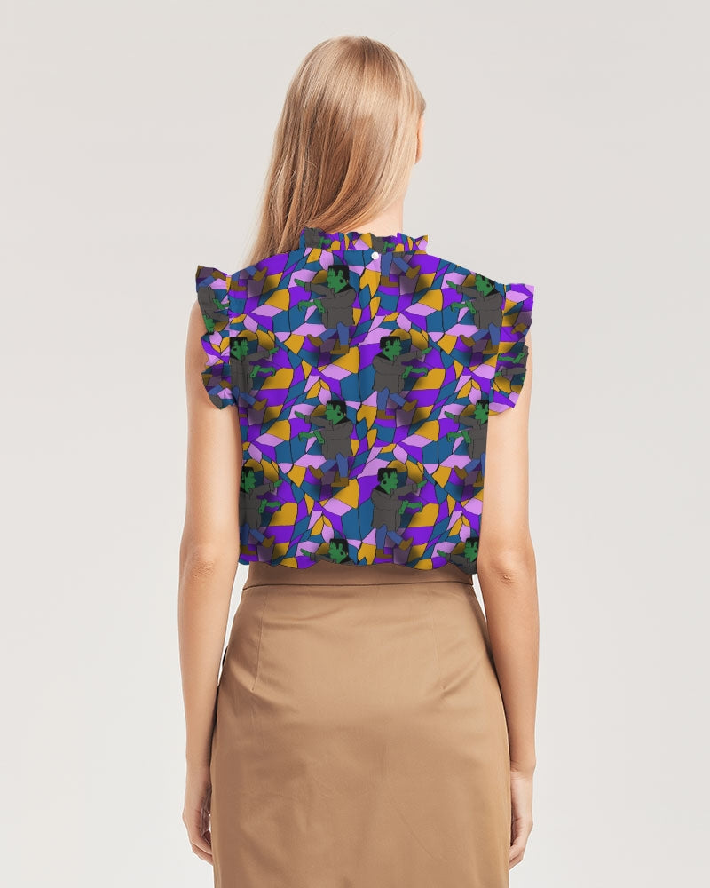 Frankenstein Pattern Women's Ruffle Sleeve Top