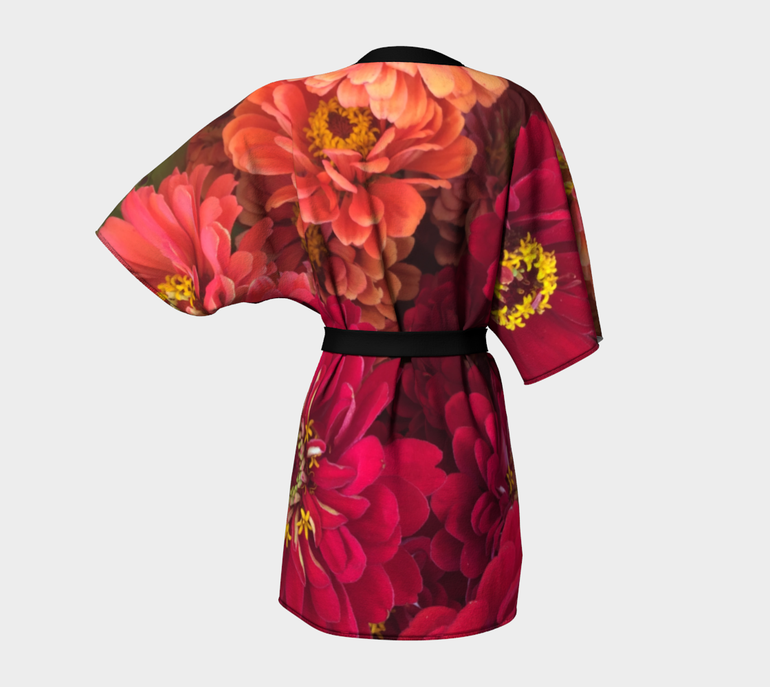 Peach and Pink Zinnias Kimono Robe