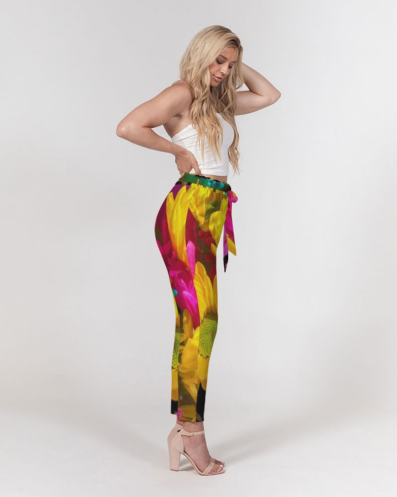 Bright Spring Daisies Women's Belted Tapered Pants