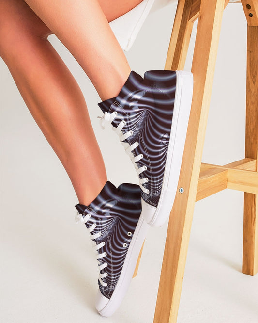 Black and White Spiral Fractal Women's Hightop Canvas Shoe