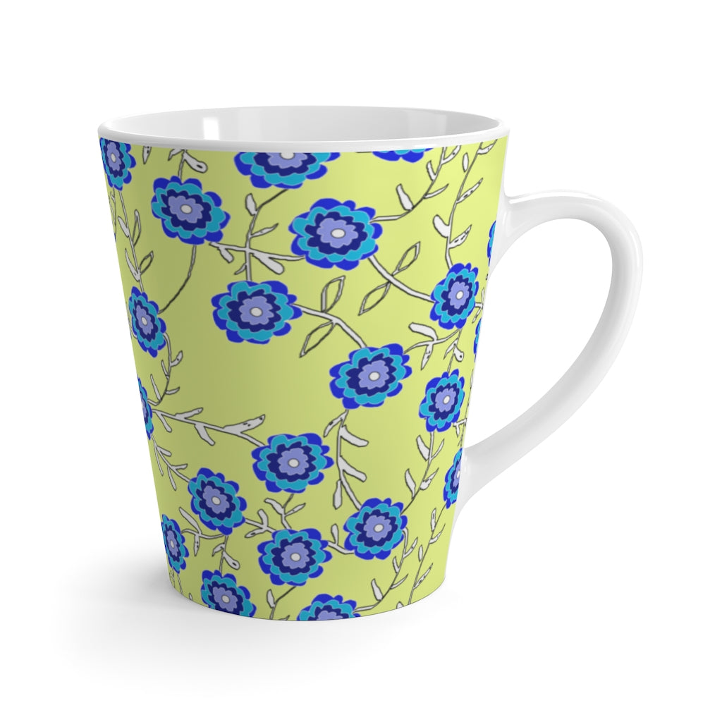 Blue Flowers On Yellow Latte mug
