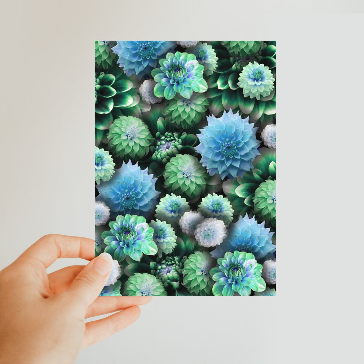 Blue Green Dahlias Classic Postcard