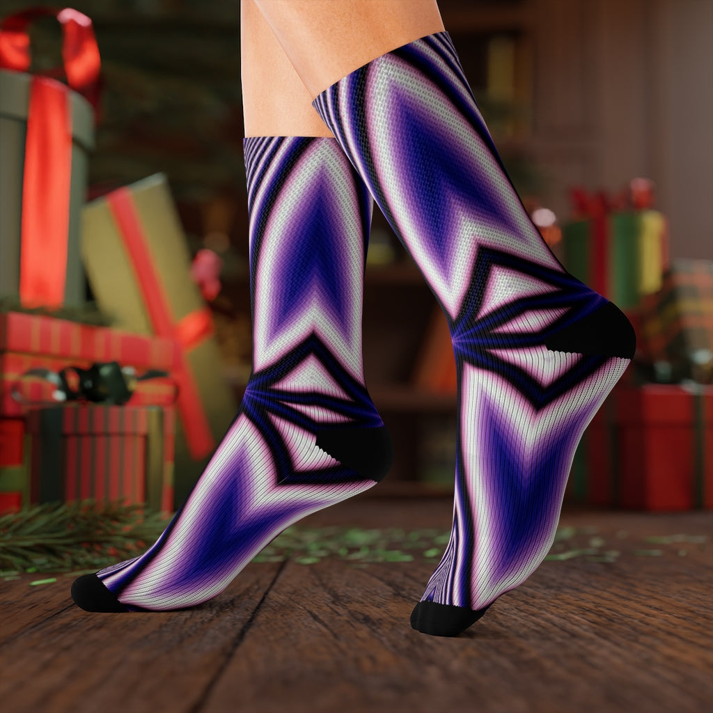 Blue Fractal Flower Kaleidoscope Sublimation Socks
