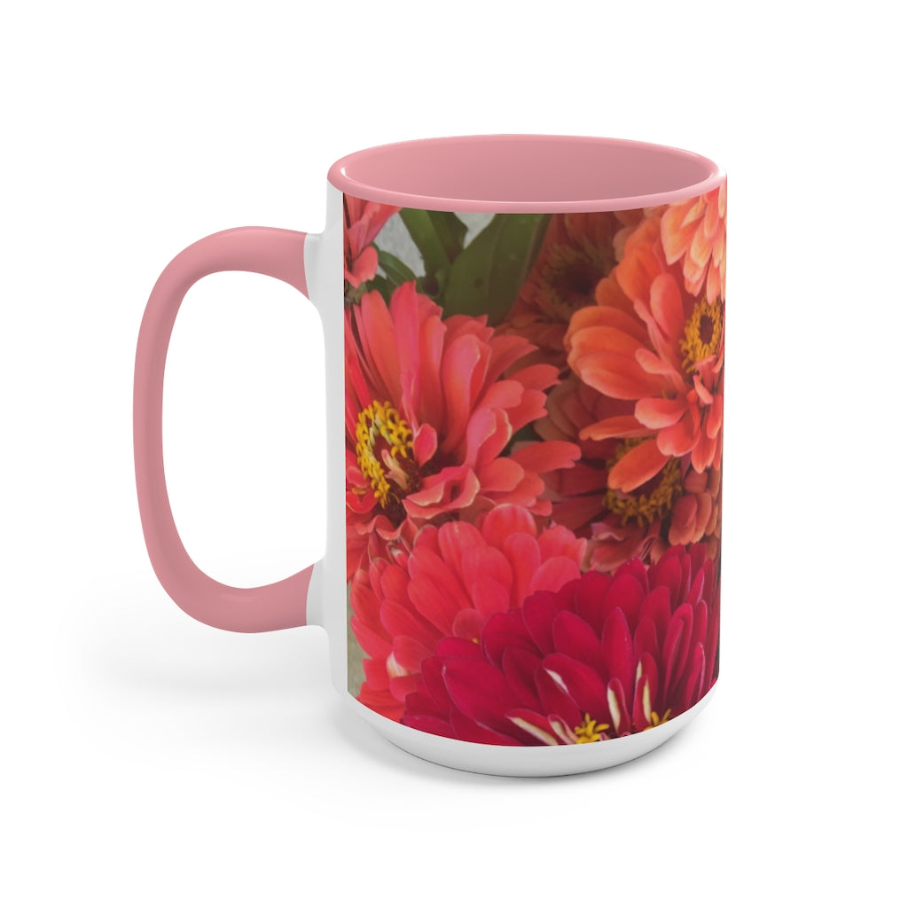 Peach and Pink Zinnias Accent Mug